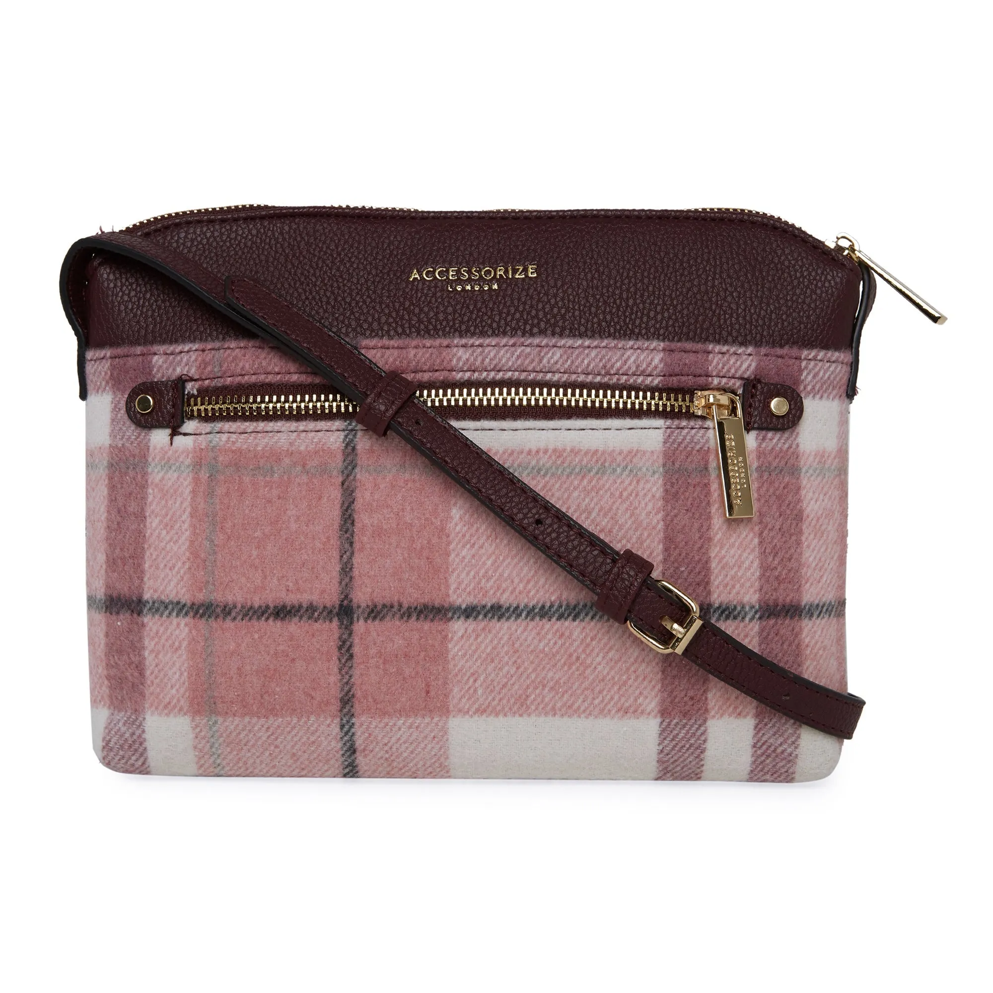 Accessorize London Women's Fabric Pink Kensington Check Sling Bag