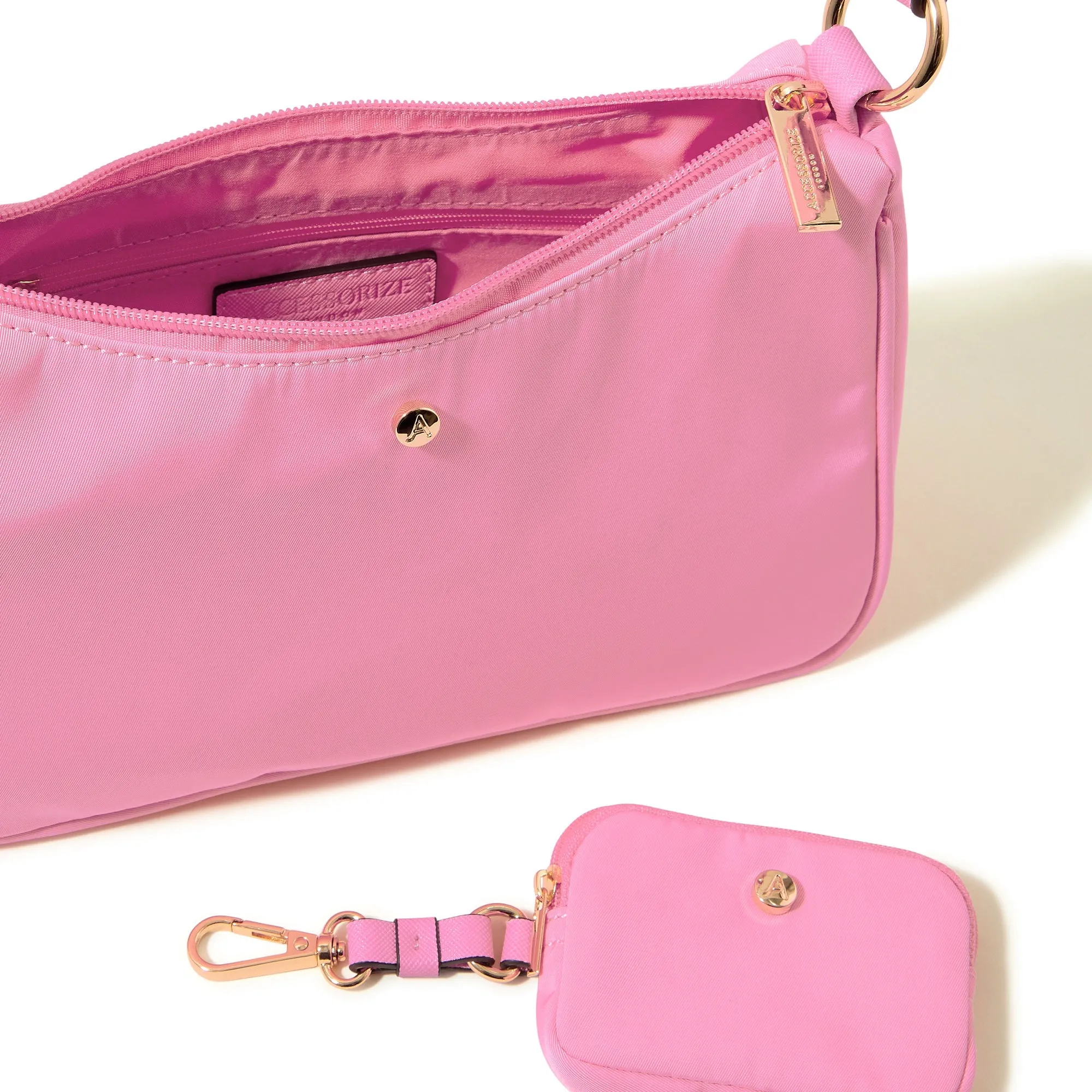 Accessorize London Women's Faux Leather Pink Nylon Shoulder Bag