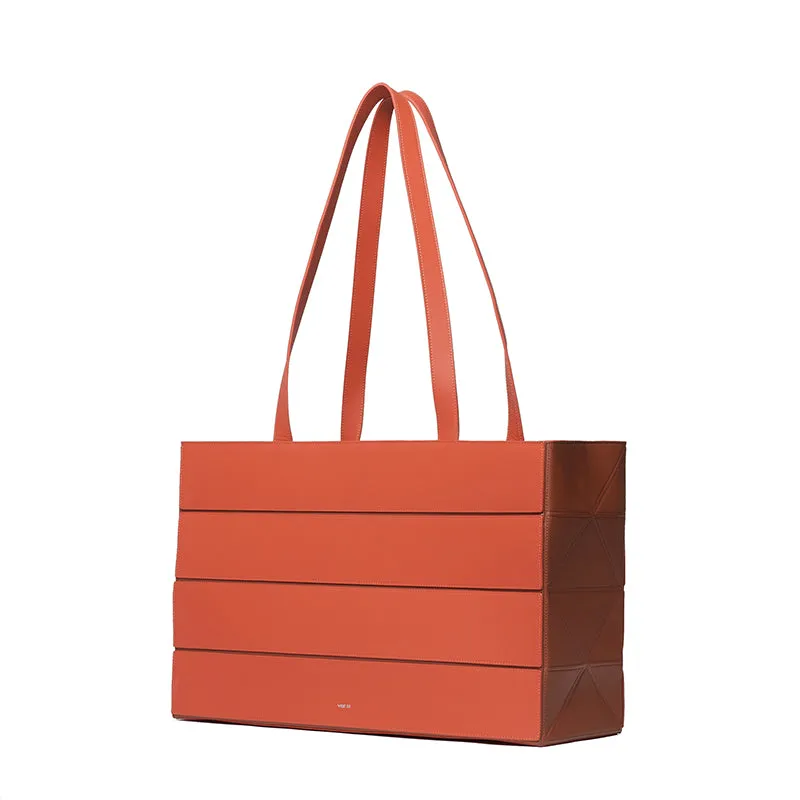 Block Large Foldable Tote Bag - Orange/Brown