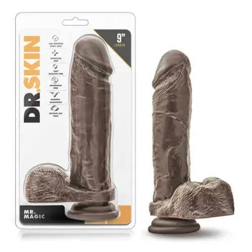 Blush Dr. Skin Mr. Magic Realistic 9 in. Dildo with Balls & Suction Cup Brown