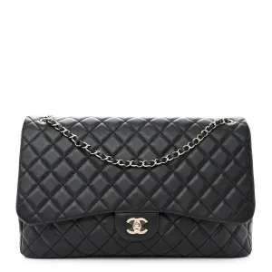 Calfskin Quilted Small XXL Travel Flap Bag Black