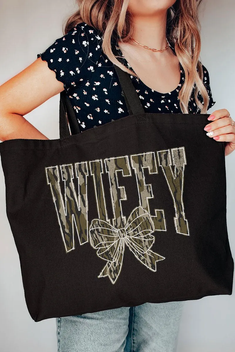 Camo Wifey Coquette Canvas Jumbo Tote