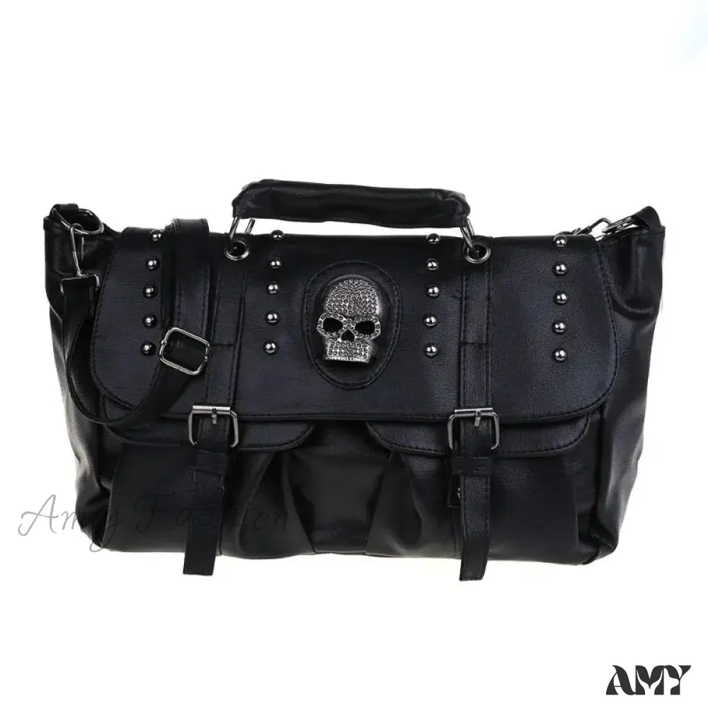 Capacity Style Leather Luxury Skull PU Punk Bag Crossbody Large