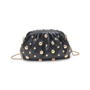 Carey Chunky Gold Grommet Ruched Vegan Clutch on a Chain