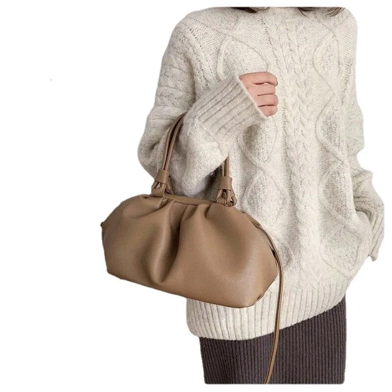 Casual Fashionable Ladies' Soft Leather Dumpling Shape Handbags