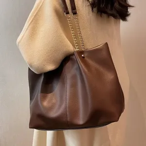 Chic Leather Chain Handle Tote Bag