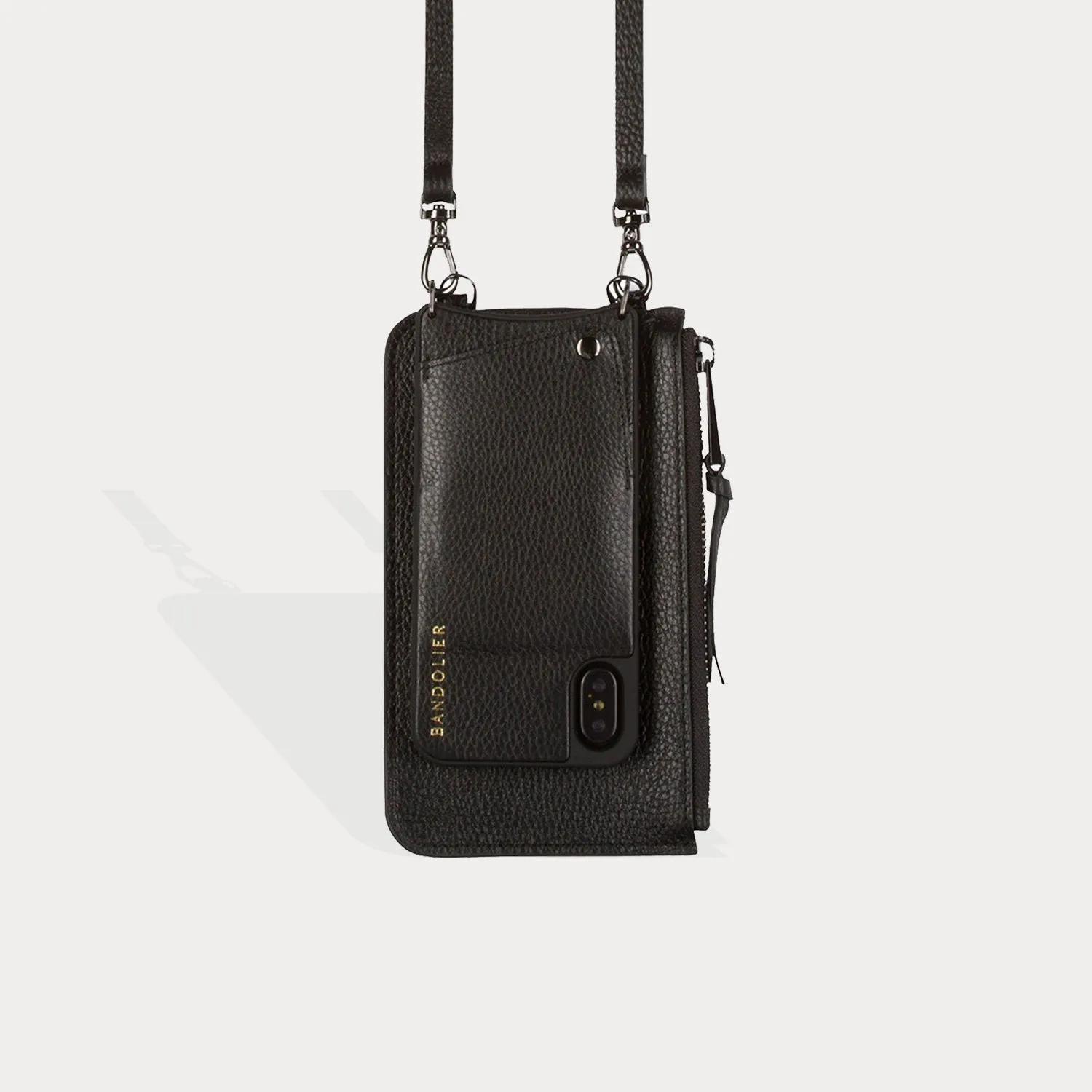 Classic Pebble Leather Zip Pouch - Black/Pewter