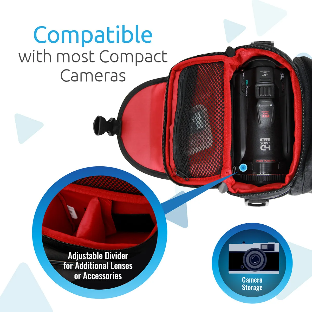 Compact Camera Case with Front Storage, Side Mesh Pocket and Shoulder Strap