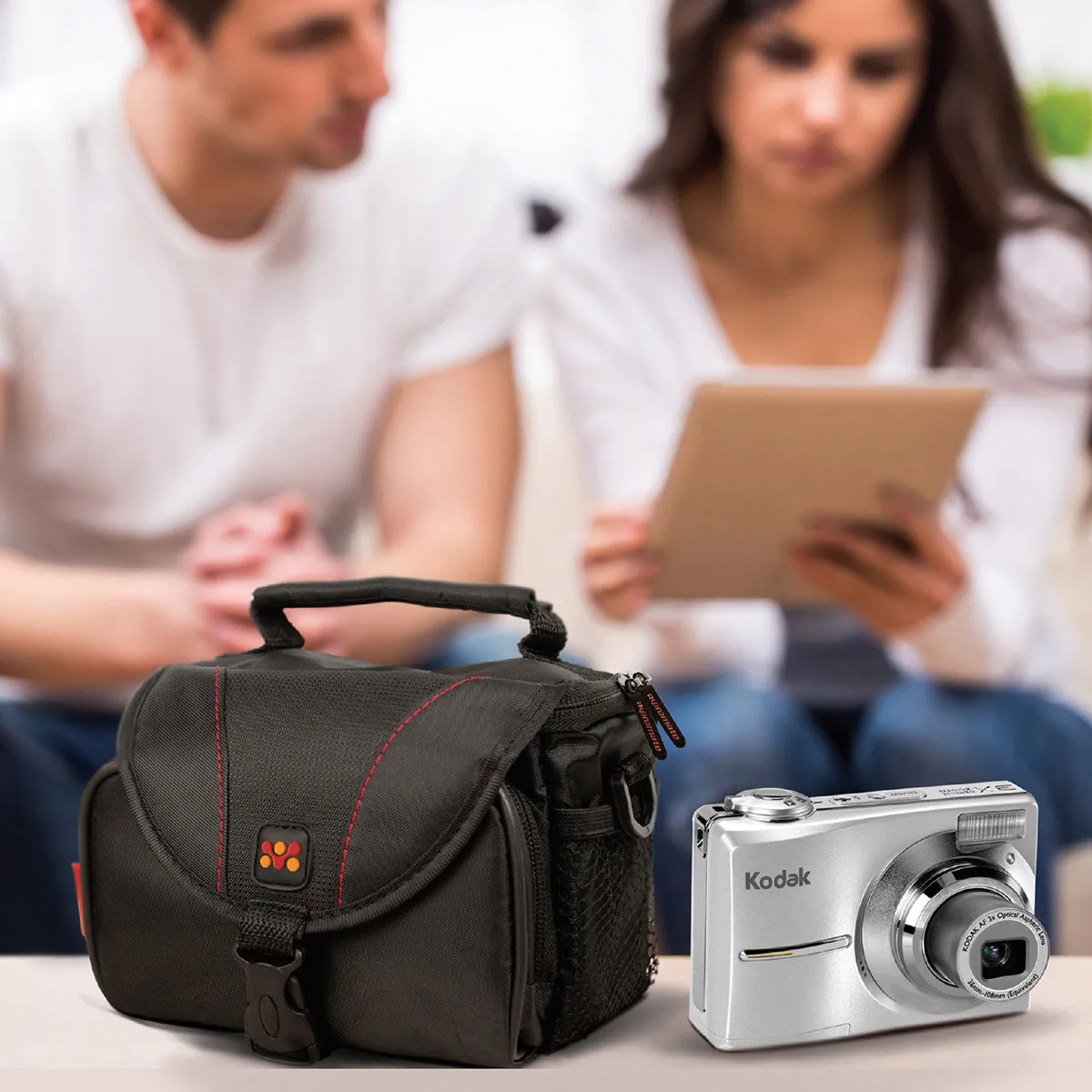 Compact Camera Case with Front Storage, Side Mesh Pocket and Shoulder Strap