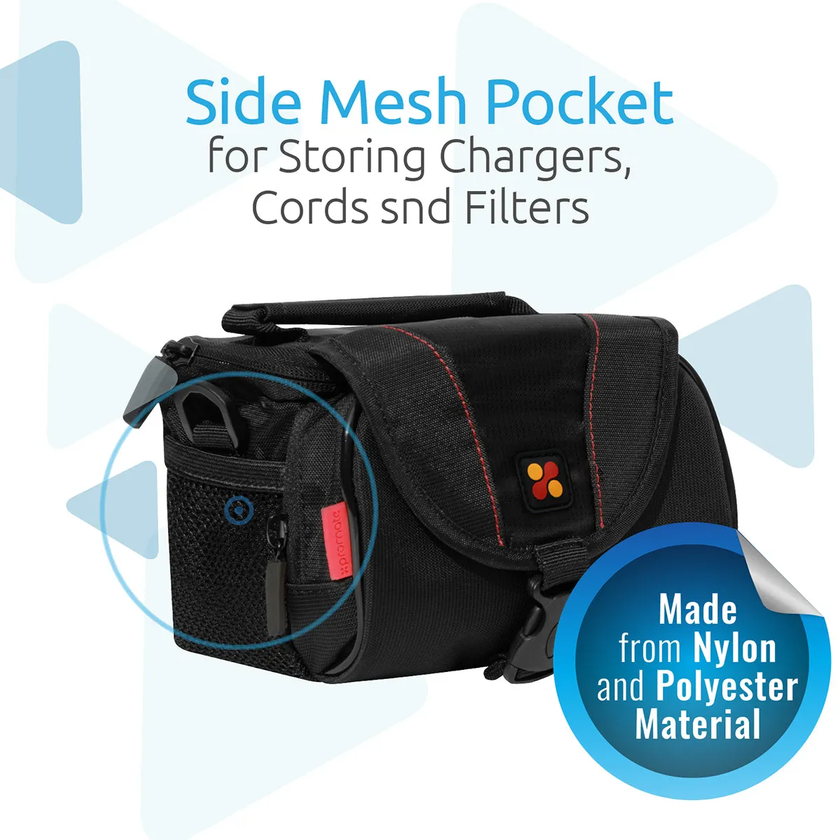 Compact Camera Case with Front Storage, Side Mesh Pocket and Shoulder Strap