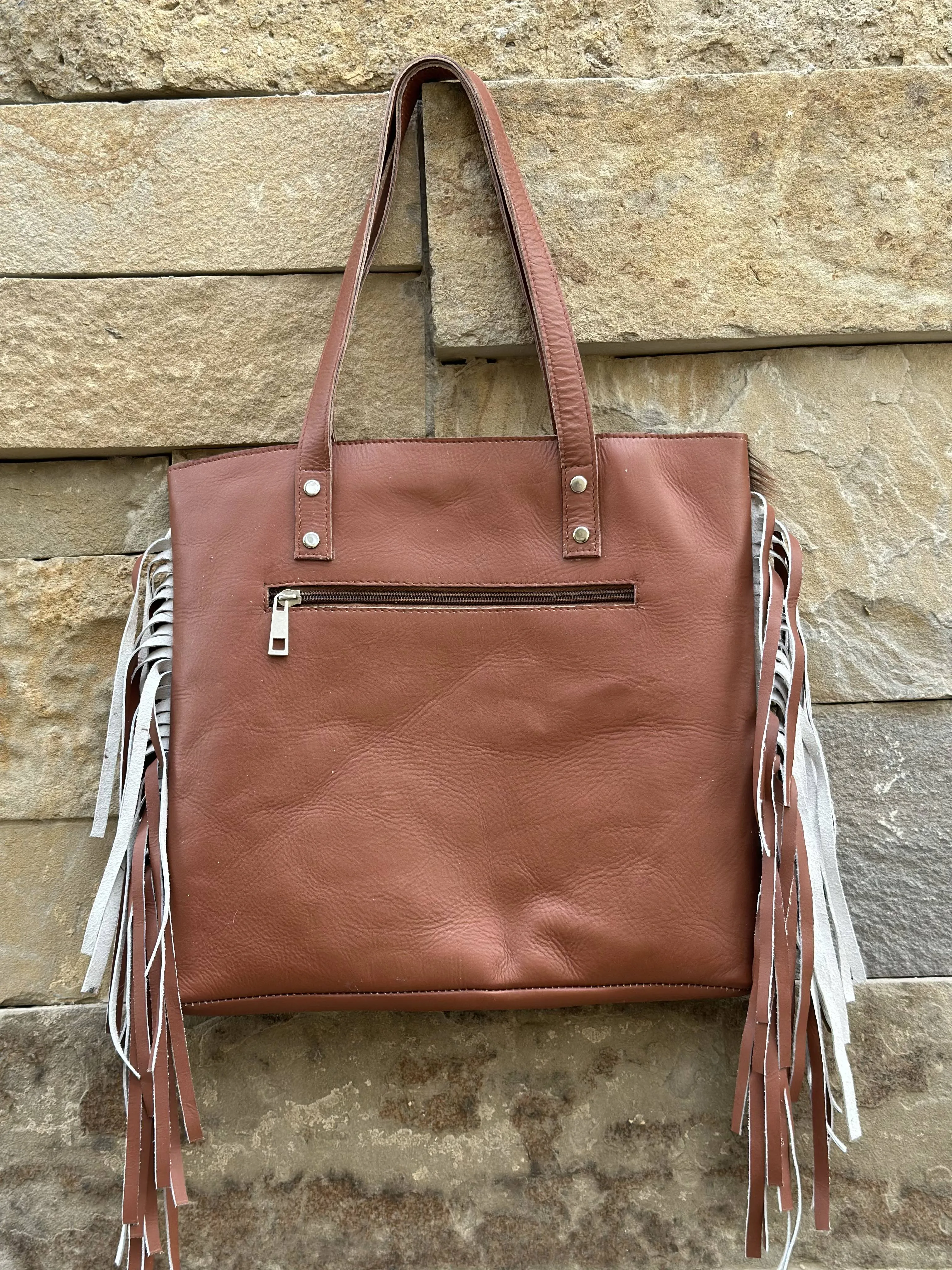 Cowhide Leather Fringe Large Tote Bag