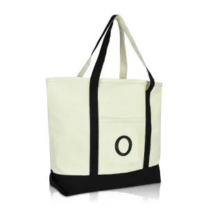 Dalix Initial Tote Bag Personalized Monogram Zippered Top Letter - O