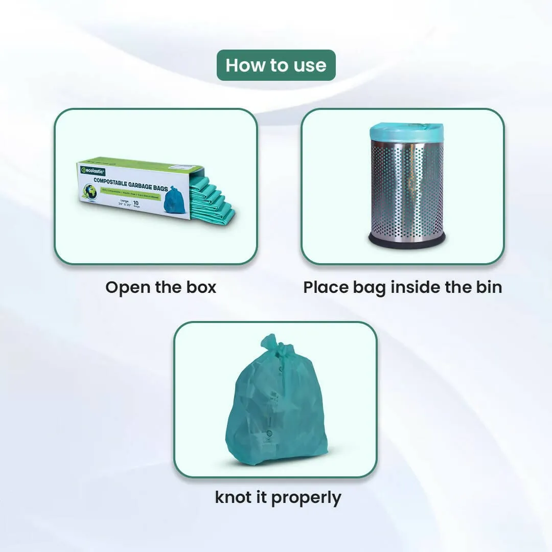 Ecolastic 100% Compostable & Eco-friendly Garbage Bags I LARGE (24 x 30 in.) I 30 bags I Pack of 3 I Capacity 80L I Green Colour