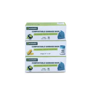 Ecolastic 100% Compostable & Eco-friendly Garbage Bags I LARGE (24 x 30 in.) I 30 bags I Pack of 3 I Capacity 80L I Green Colour