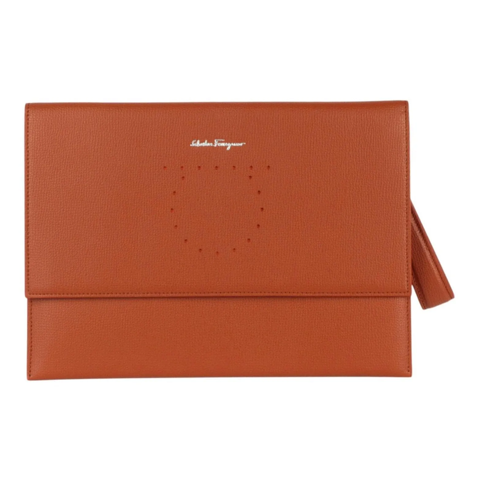 Ferragamo Leather Clutch with Strap Rust