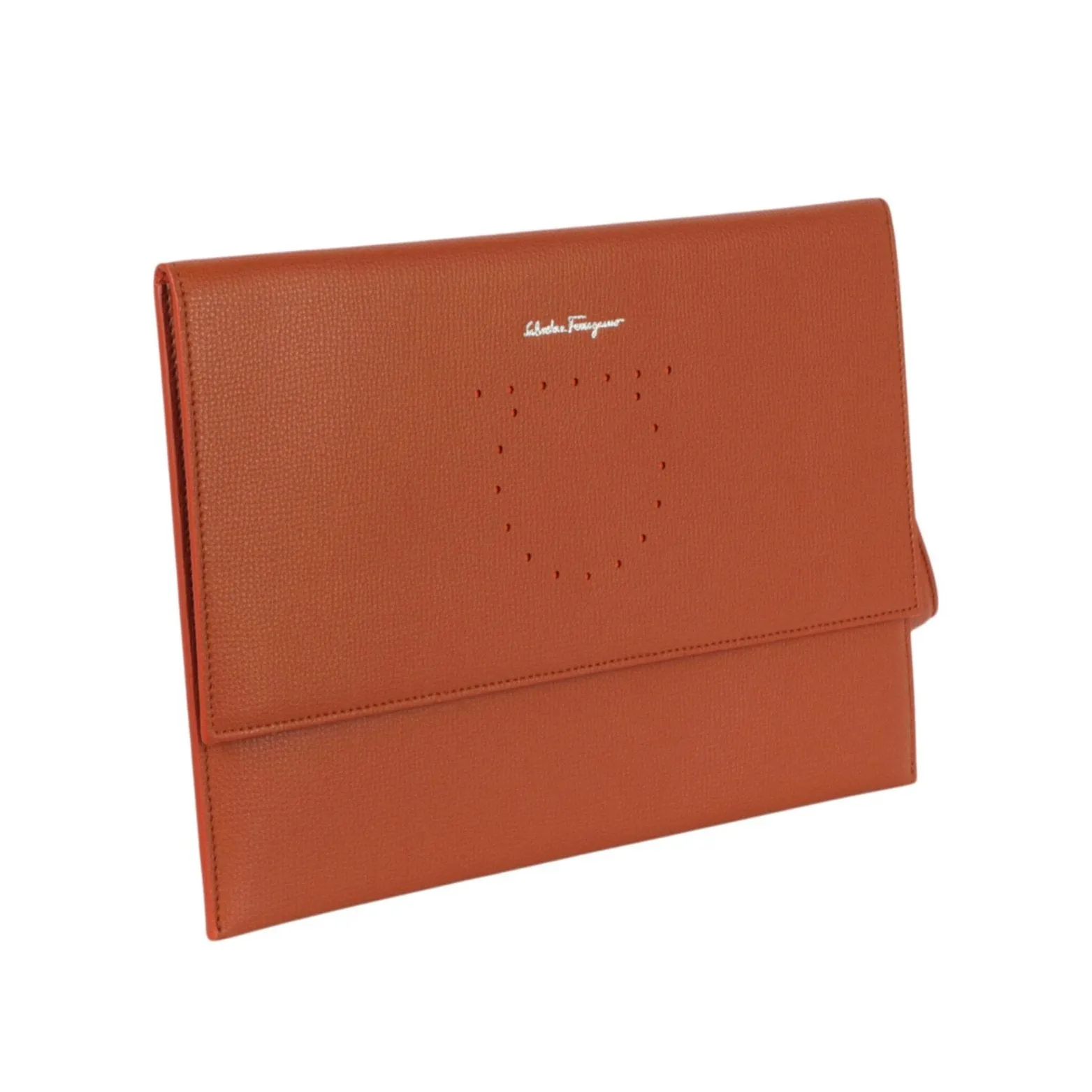 Ferragamo Leather Clutch with Strap Rust