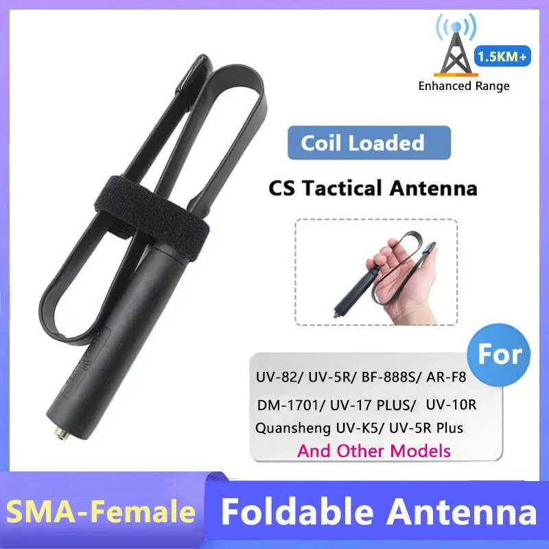 Foldable CS Tactical Antenna SMA Female 144/430Mhz For Baofeng DM-1701 Quansheng UV-5R Plus UV-K6 Walkie Talkie UV-82 UV-17 Pro