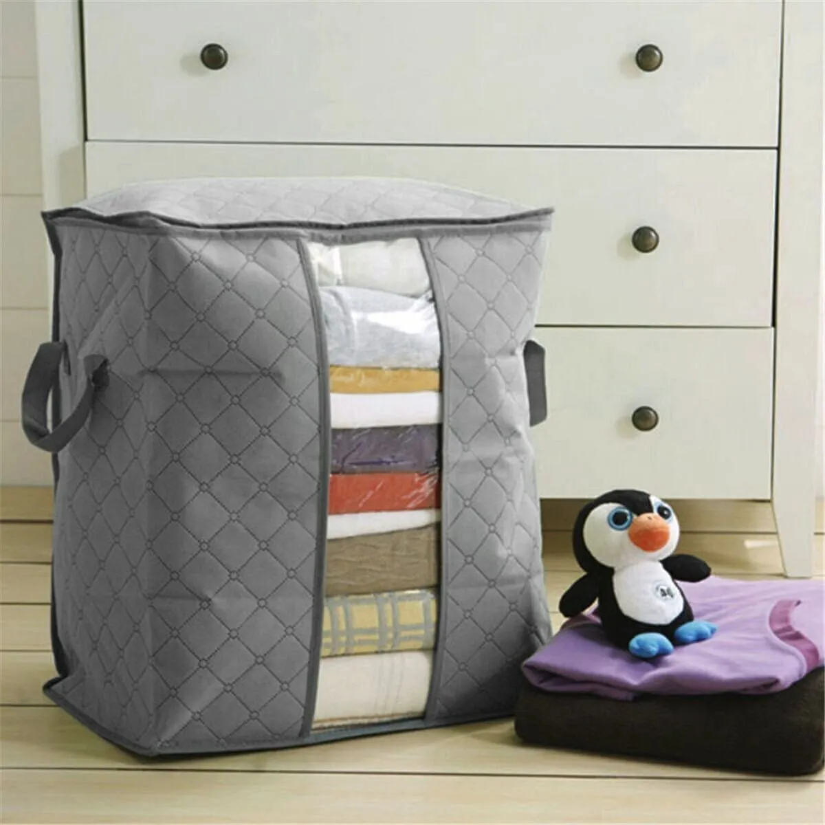 Folding Organizer Clothing Storage Bag Window & Zipper ( Pack of 2 )