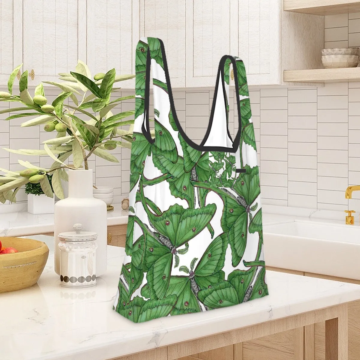 Folding Shopping Bag (Polyester with Storage pouch) Luna Moth 1