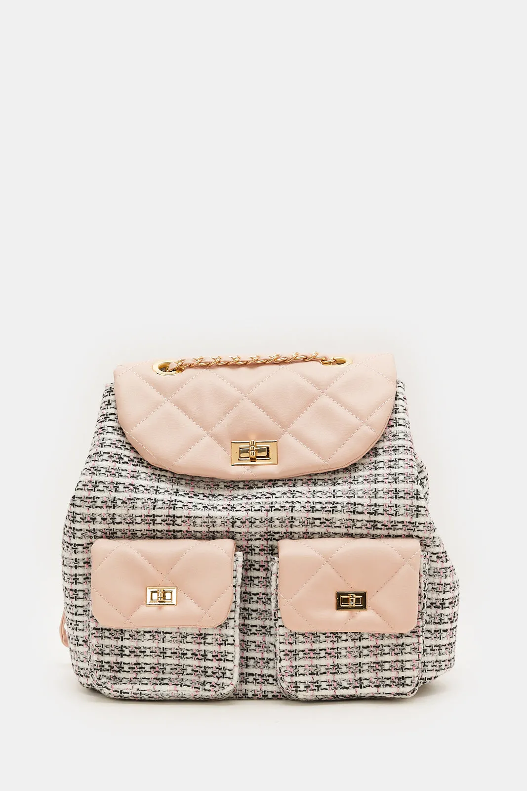 Girls Pink Tweed Textured Backpack