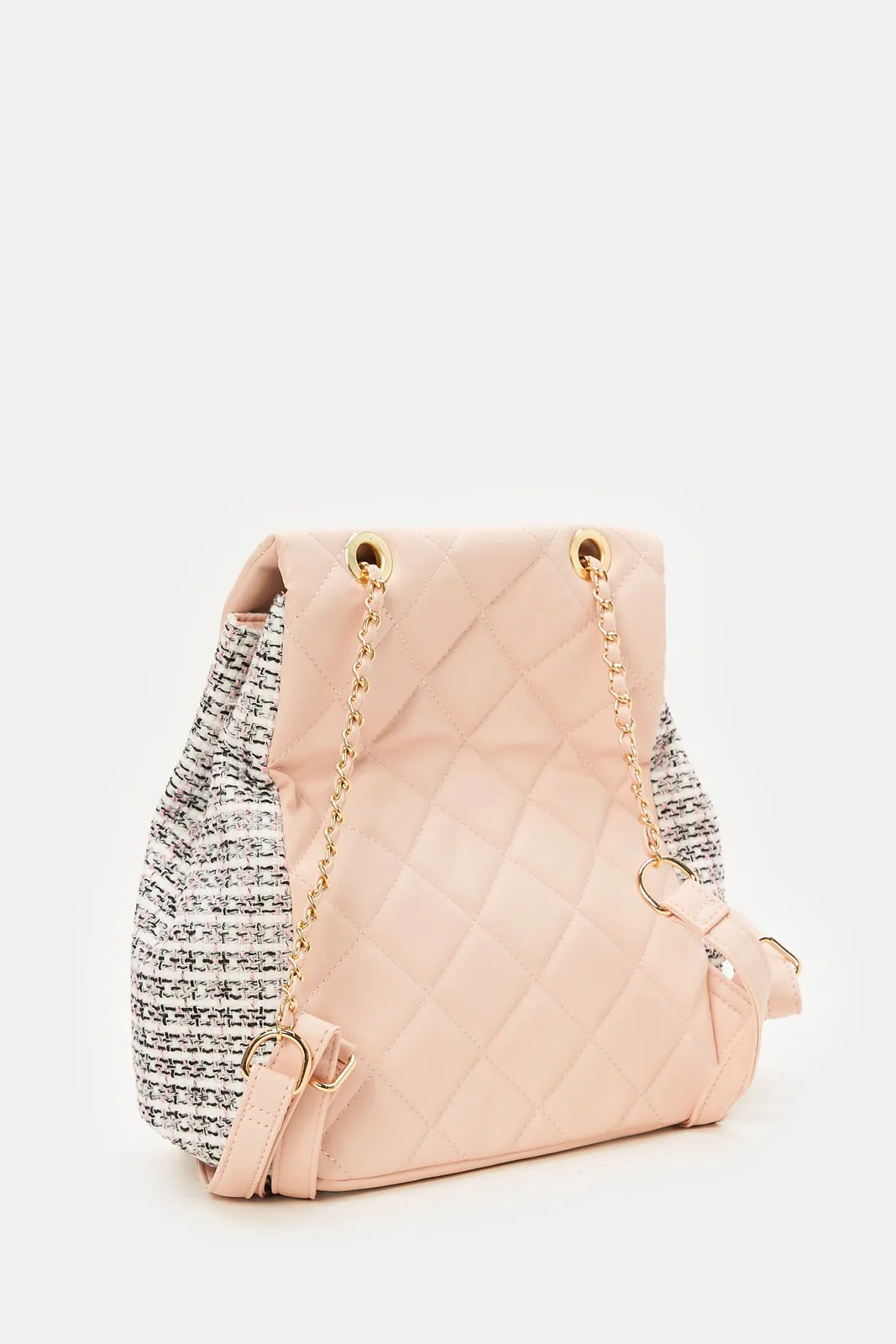 Girls Pink Tweed Textured Backpack