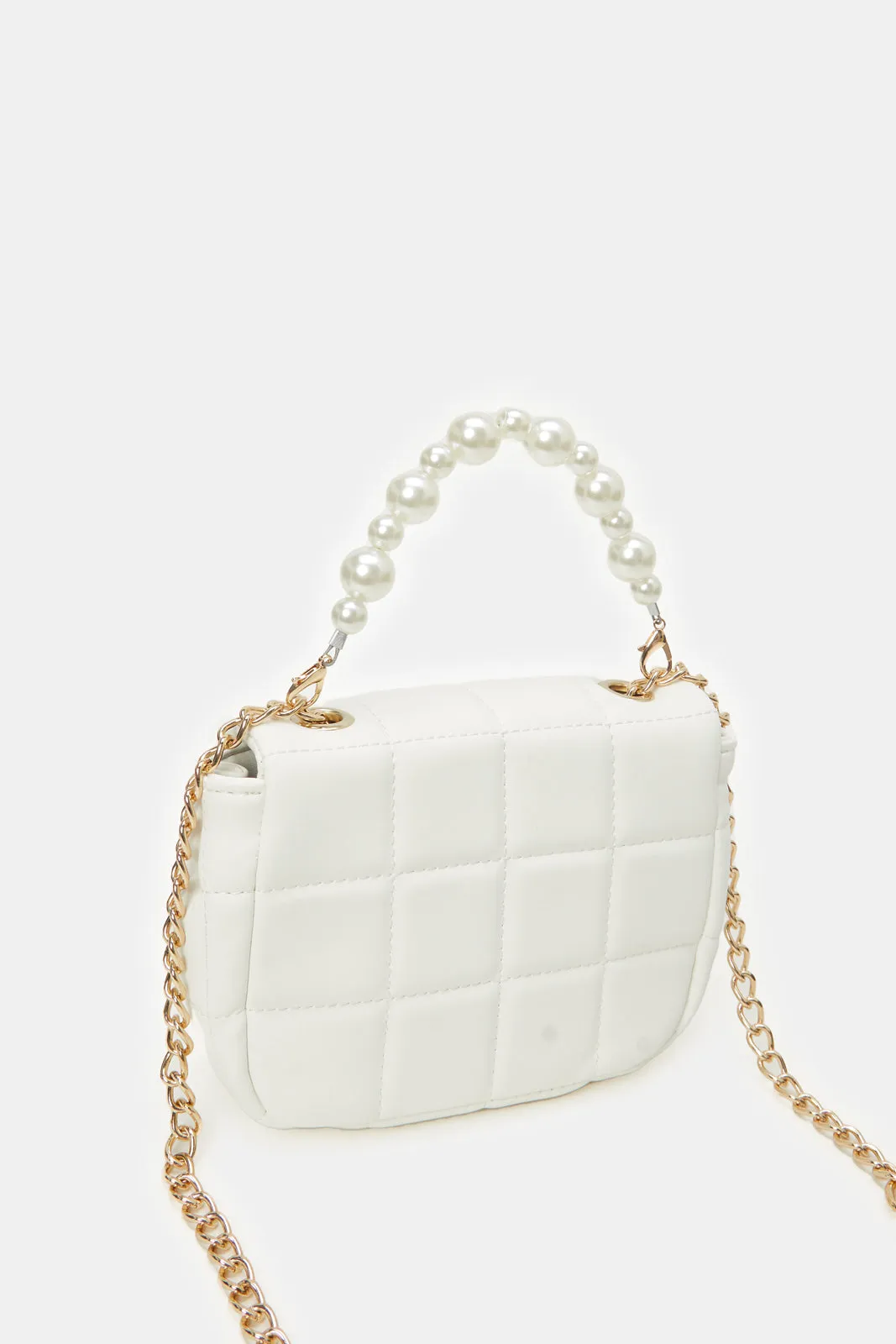 Girls White Quilted Cross Body Bag