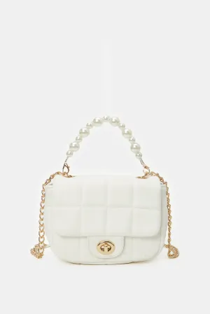 Girls White Quilted Cross Body Bag