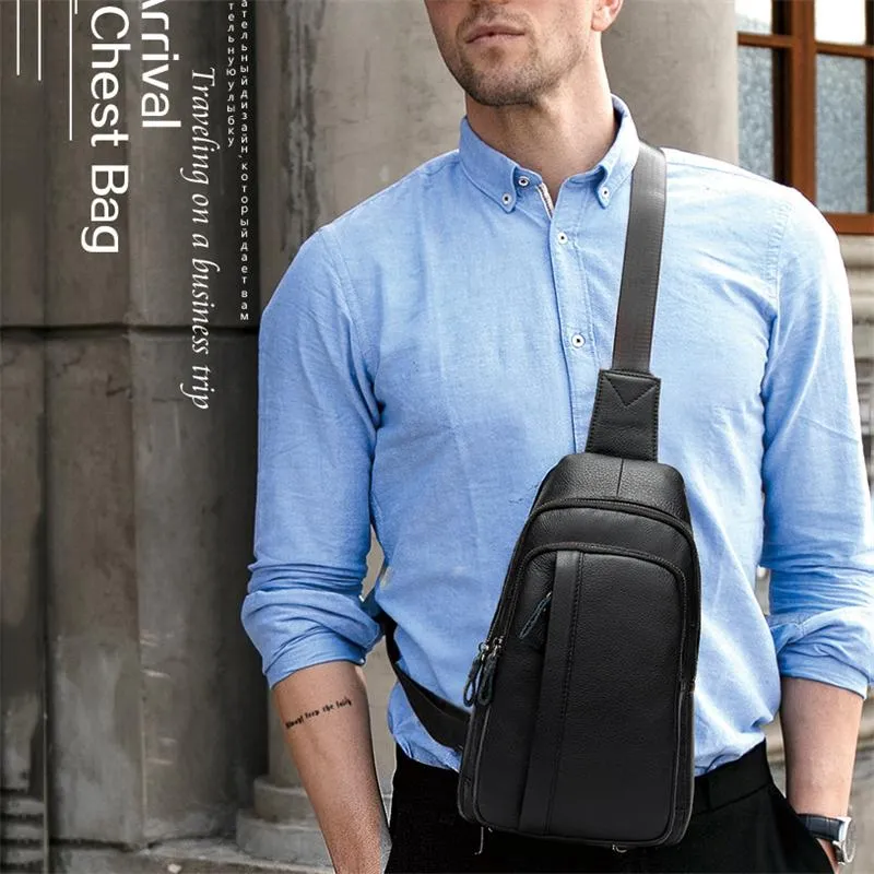 Great Quality Soft Handle Waterproof Genuine Leather Chest Bag Sling Backpack