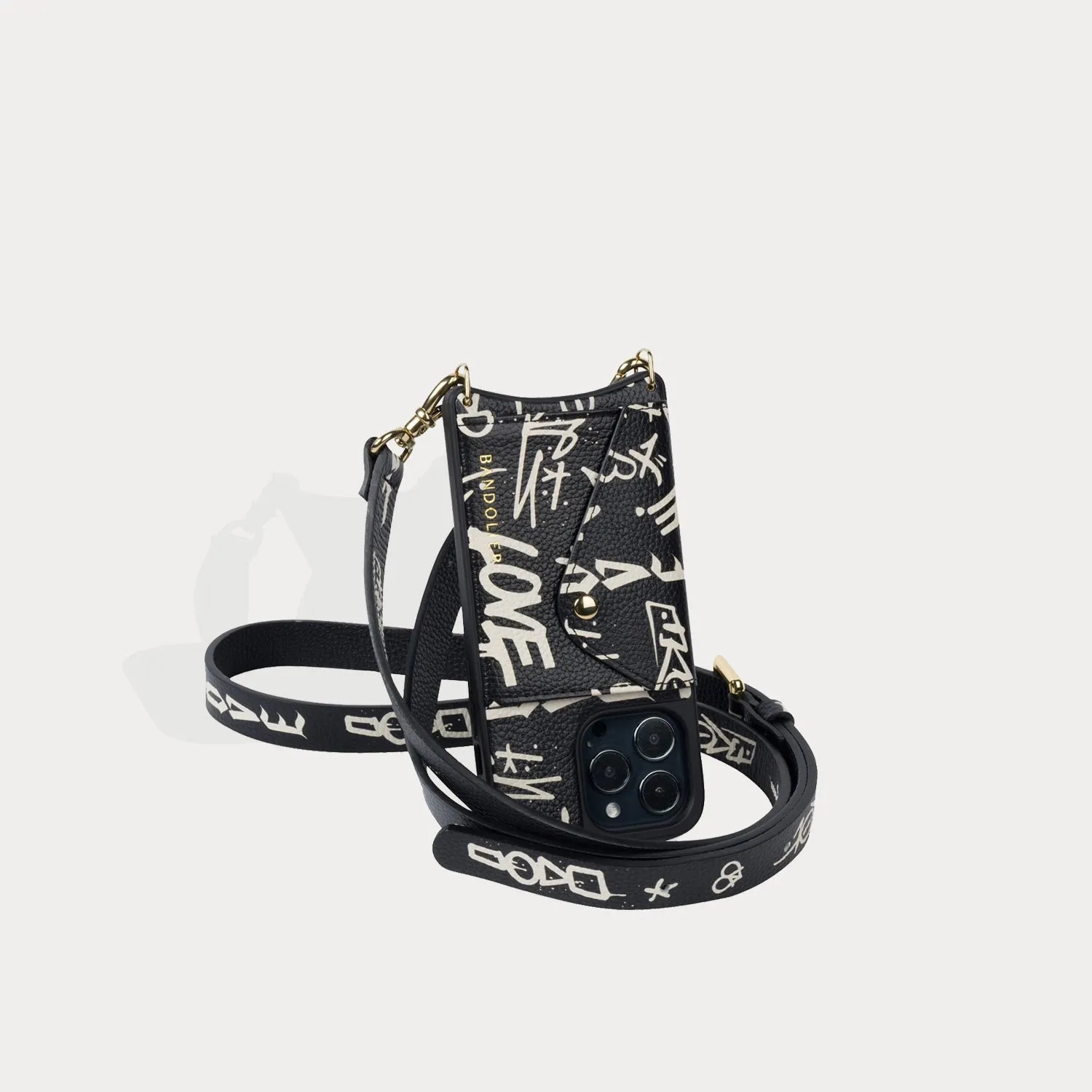 Hailey Crossbody Bandolier - Love Print/Gold