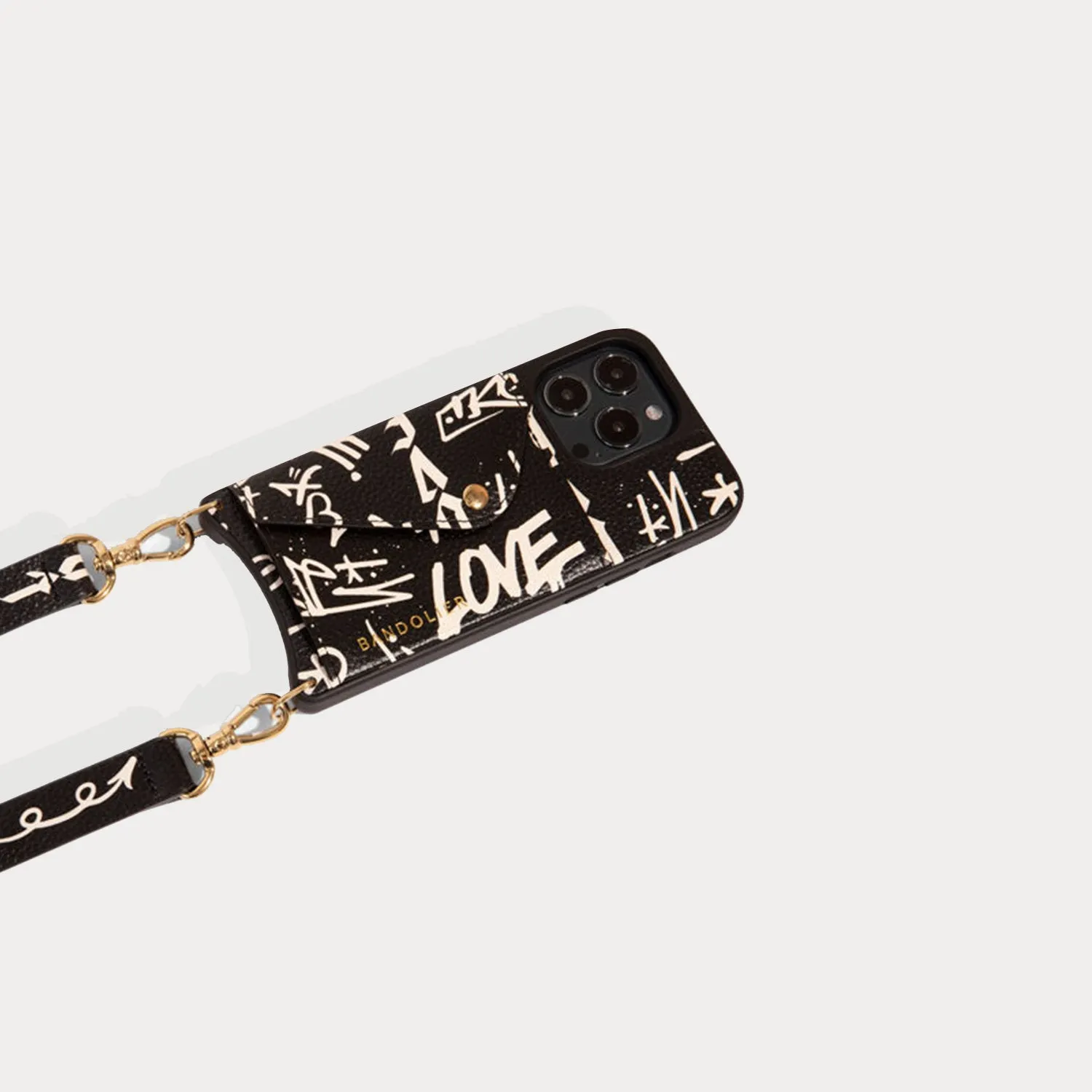 Hailey Crossbody Bandolier - Love Print/Gold