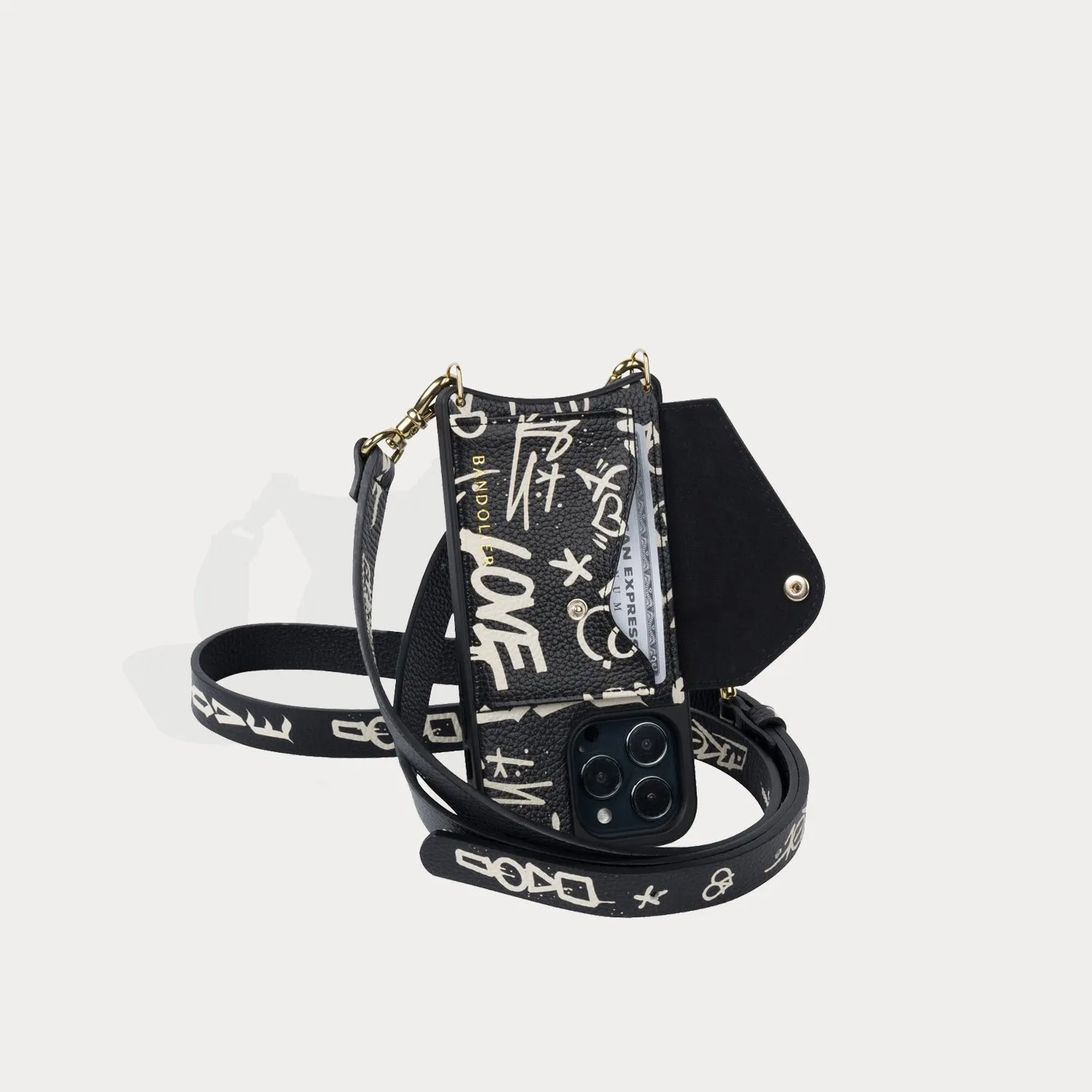 Hailey Crossbody Bandolier - Love Print/Gold