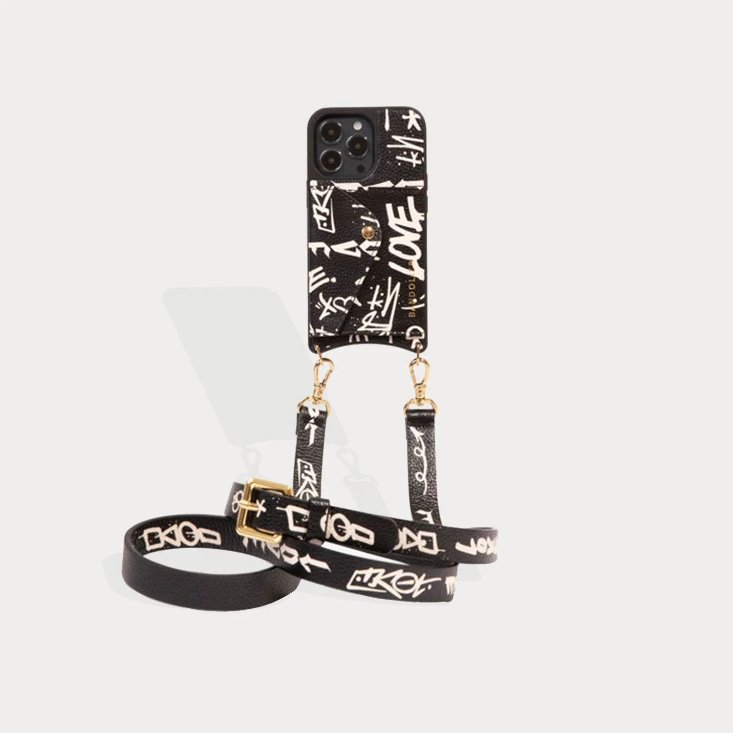 Hailey Crossbody Bandolier - Love Print/Gold