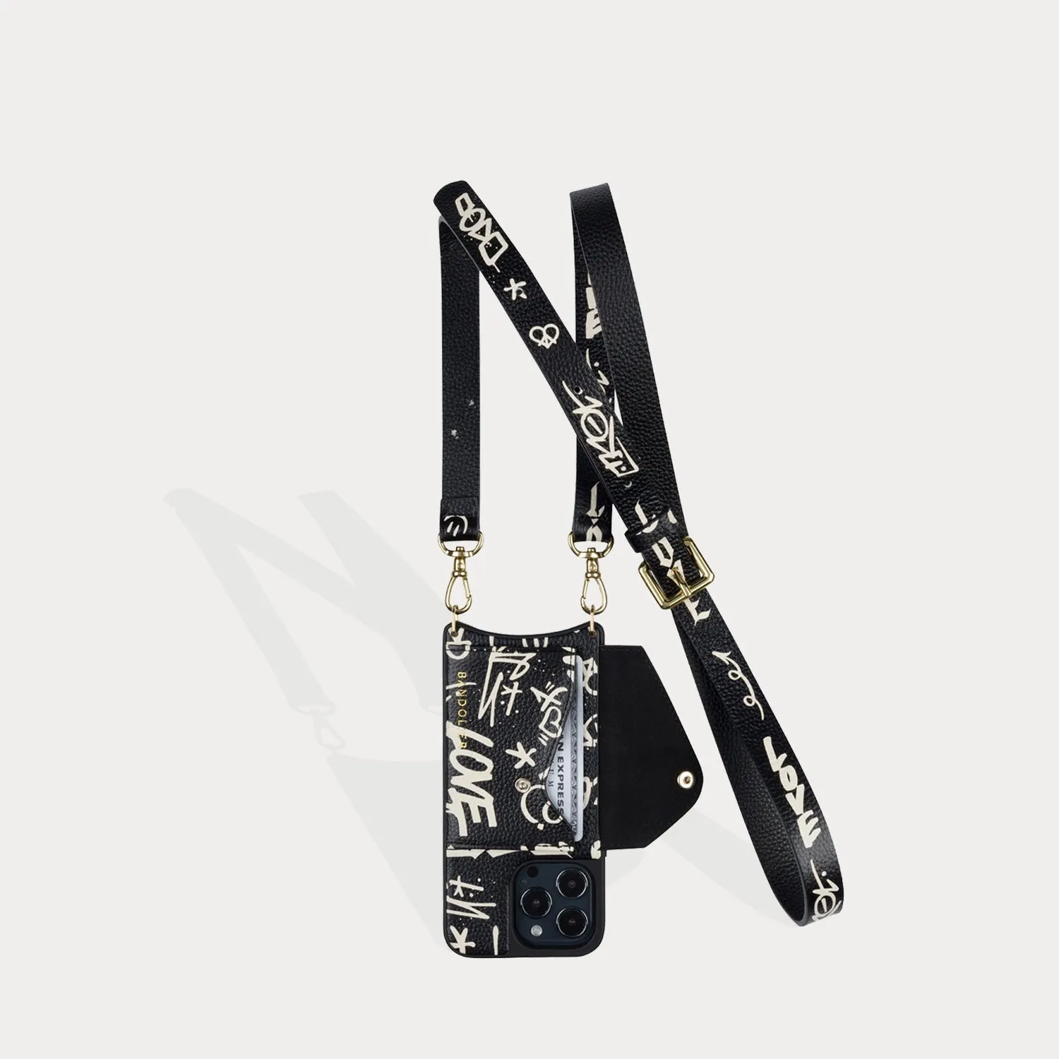 Hailey Crossbody Bandolier - Love Print/Gold