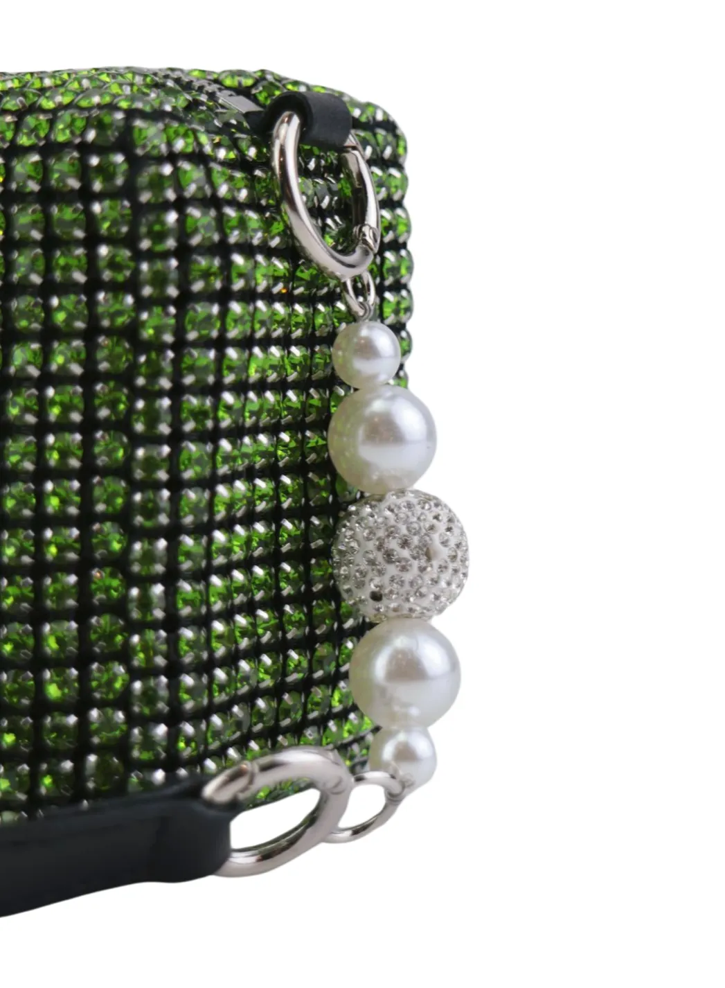 Heiress Pouch, Luxury Women's Diamond Rhinestone Mesh Pearl Handle Silver Stainless Steel Chain Purse