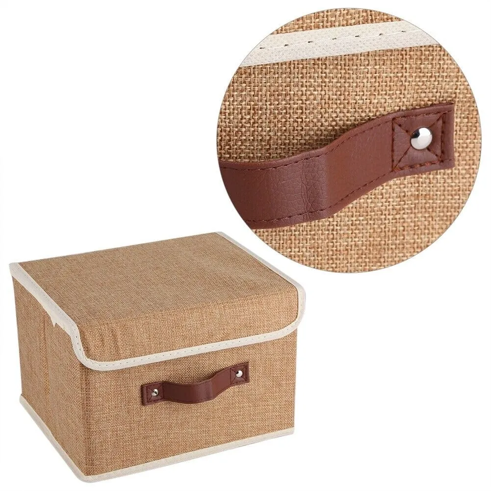 Homestic Small Storage Box With Lid|Foldable Toys Storage Bin|Wardrobe Organizer For clothes|Front Handle & Sturdy (Khadi)