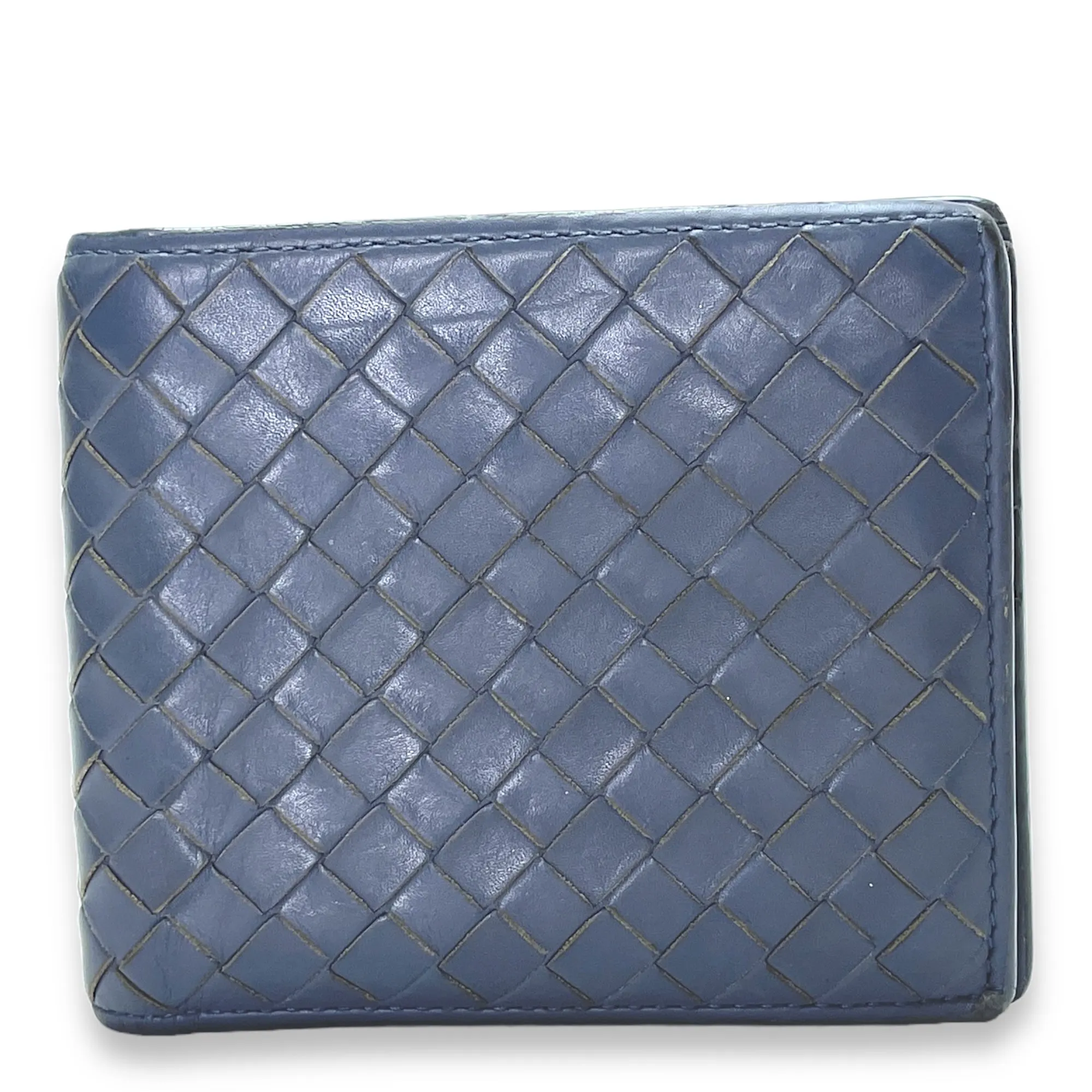 Intrecciato Compact Grey Wallet in Calfskin