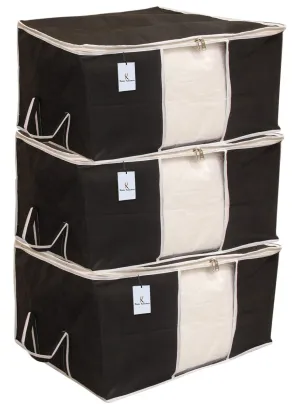 Kuber Industries 3 Piece Non Woven Underbed Storage Organiser Set, Extra Large, Black