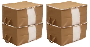 Kuber Industries 4 Piece Non Woven Under Bed Storage Organiser, Extra Large, Brown (CTKTC0372)