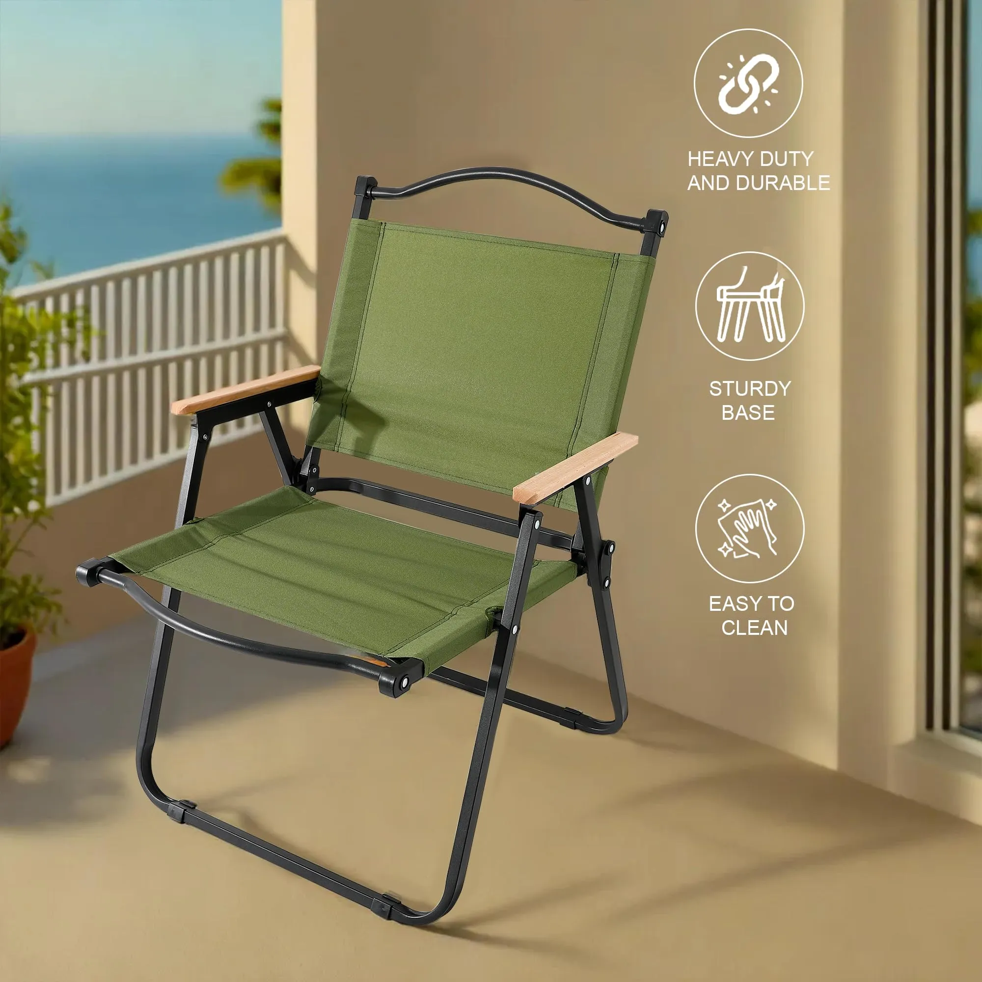 Kuber Industries (Set of 2) Portable & Foldable Chair for Travelling - Camping Cloth Kurchi for Outdoor Beach & Home Aram - Green