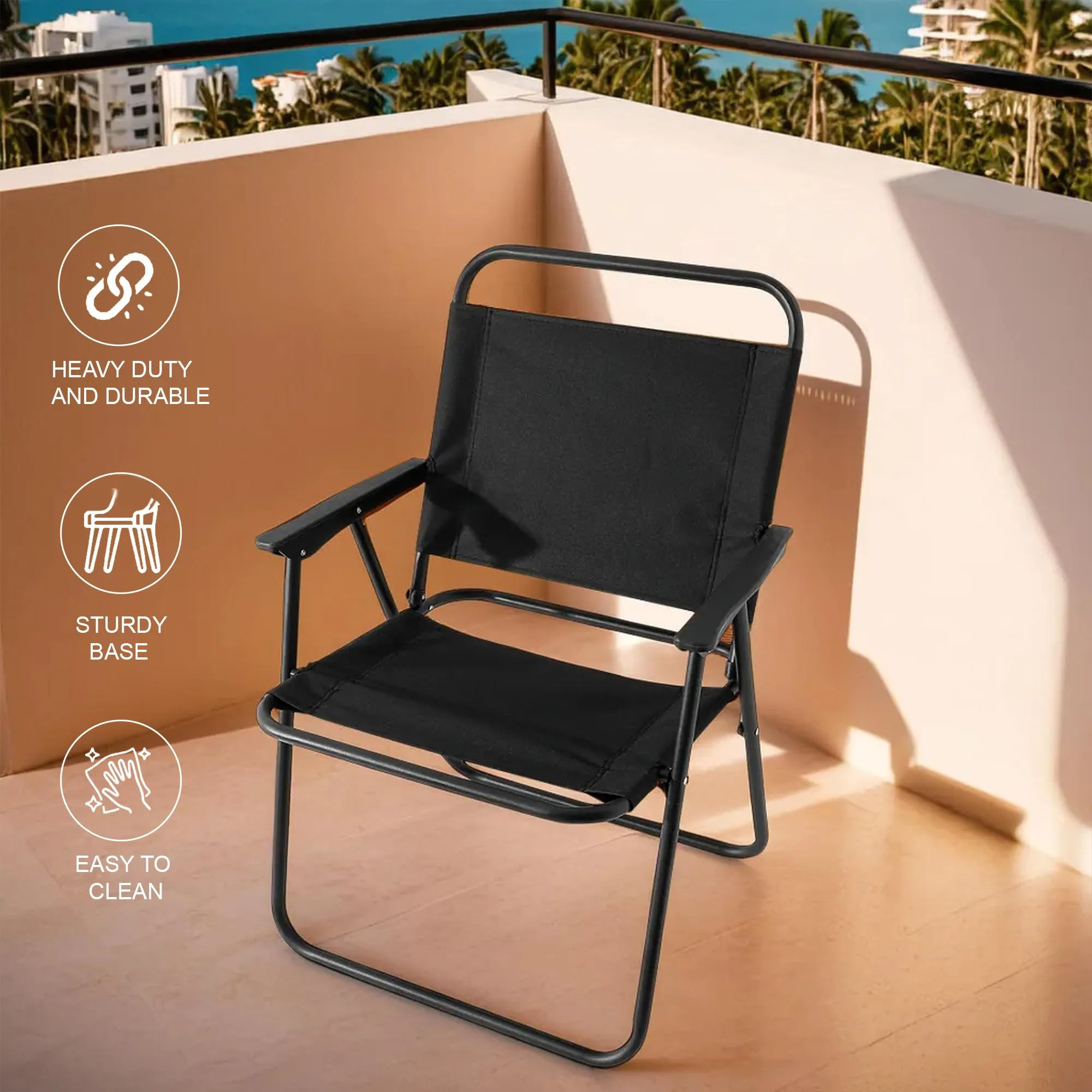 Kuber Industries (Set of 5) Portable & Foldable Chair for Travelling - Small Camping Cloth Kurchi for Outdoor Beach & Home Aram - Black