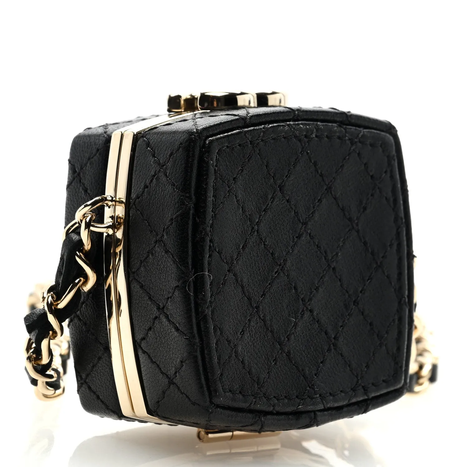 Lambskin Quilted Small Beauty Box Clutch With Chain Black