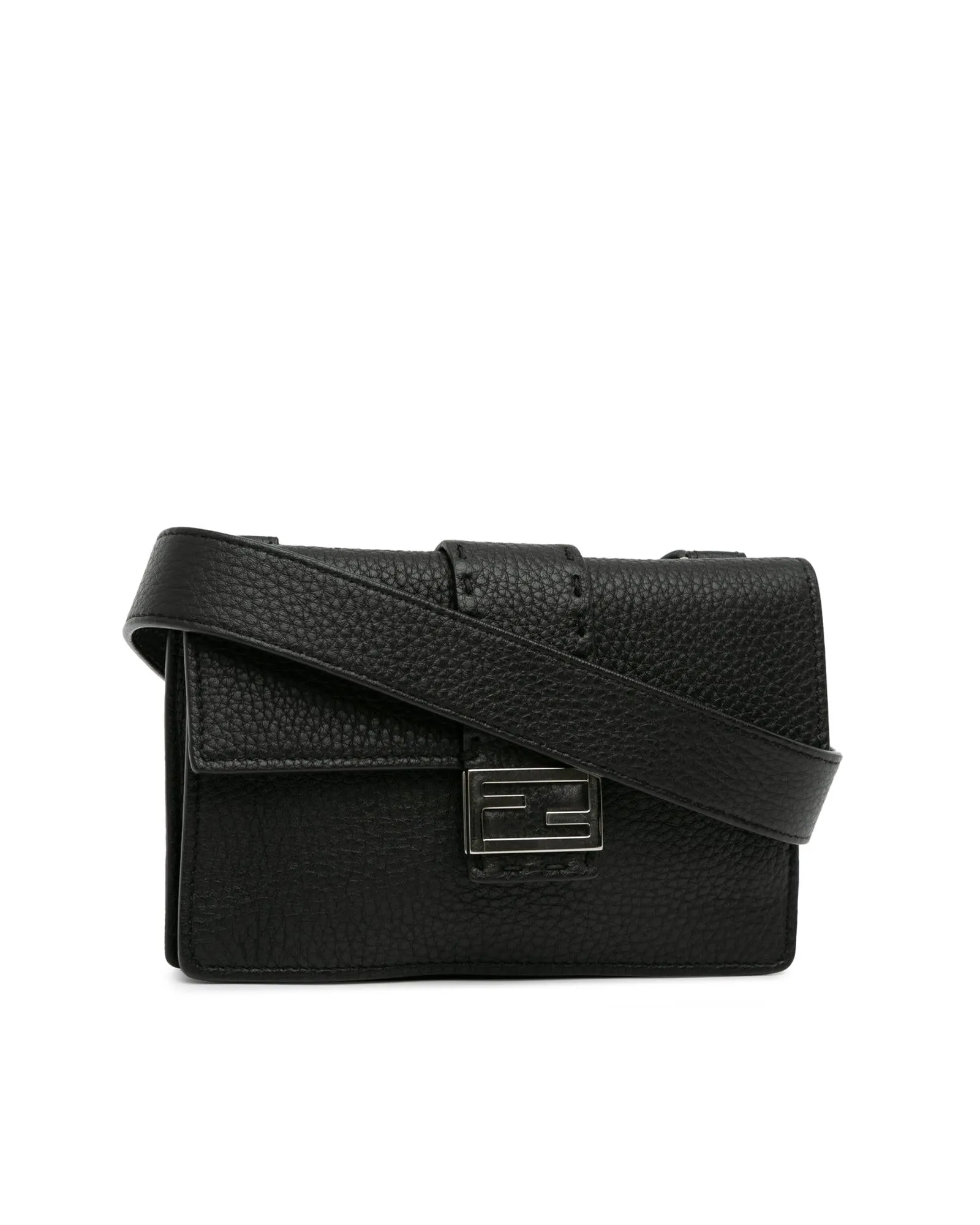 Leather Flat Convertible Belt Baguette with Push Lock Closure