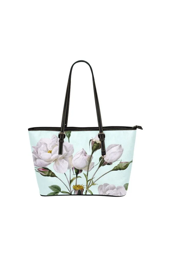 Light Blue Floral Leather Tote Bag/Small