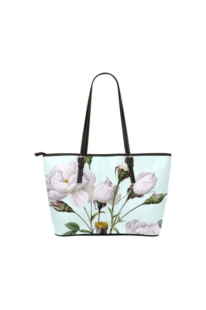 Light Blue Floral Leather Tote Bag/Small