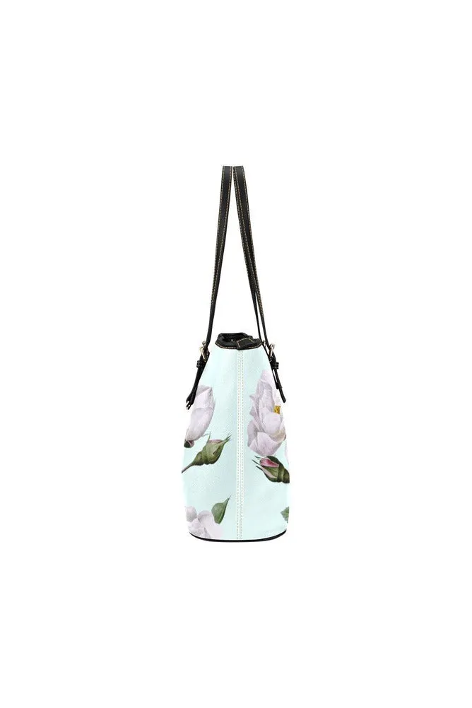 Light Blue Floral Leather Tote Bag/Small