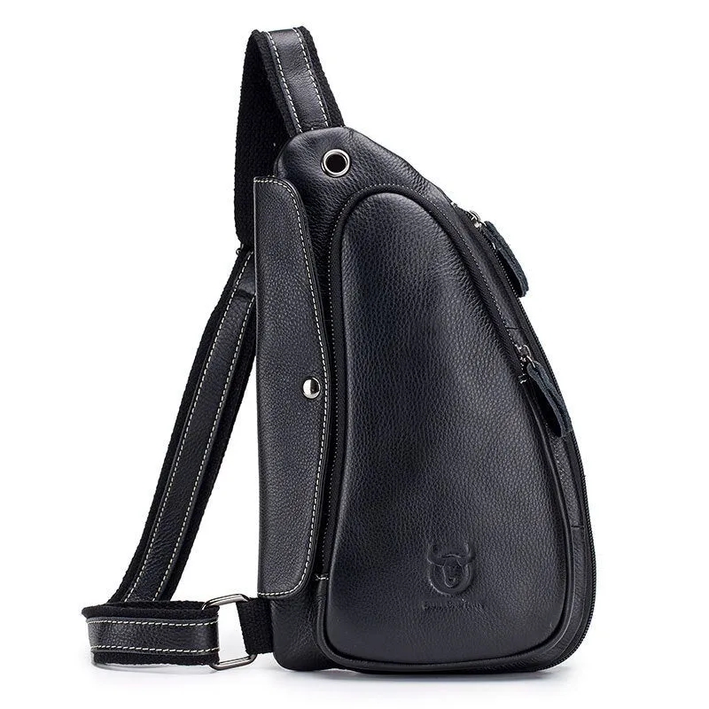 Men Chest Bag Genuine Leather Sling Bag Solid Crossbody