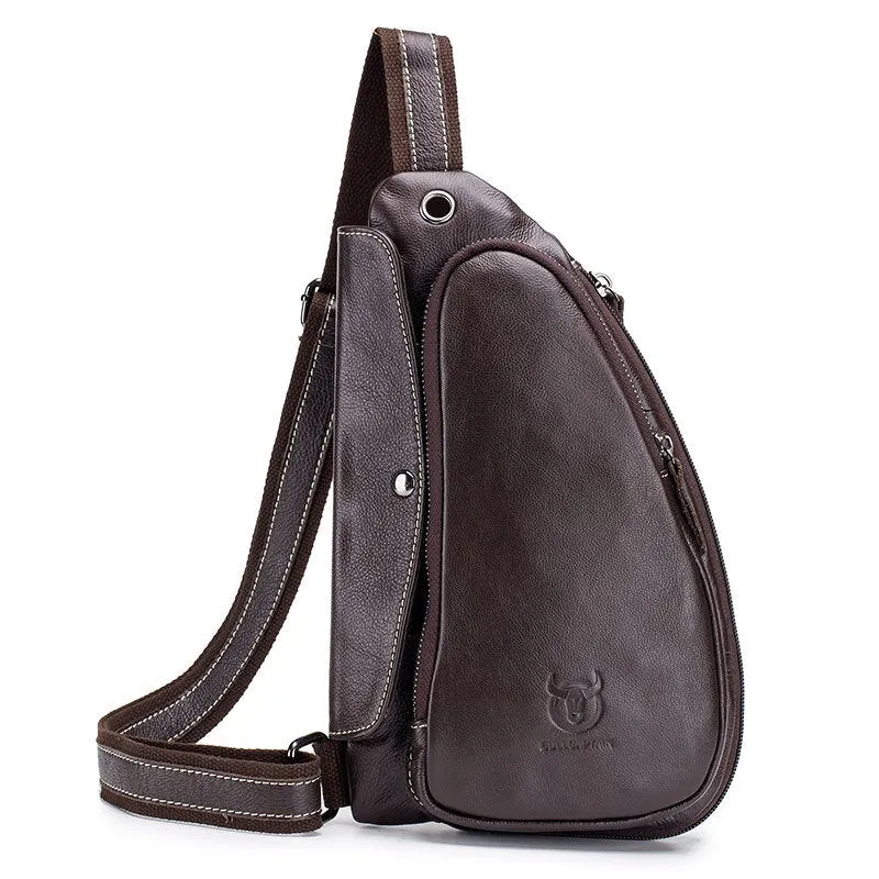 Men Chest Bag Genuine Leather Sling Bag Solid Crossbody