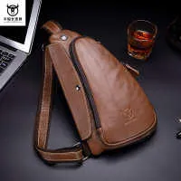 Men Chest Bag Genuine Leather Sling Bag Solid Crossbody