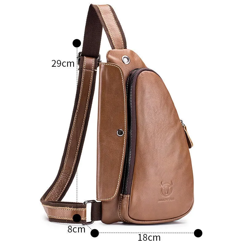 Men Chest Bag Genuine Leather Sling Bag Solid Crossbody