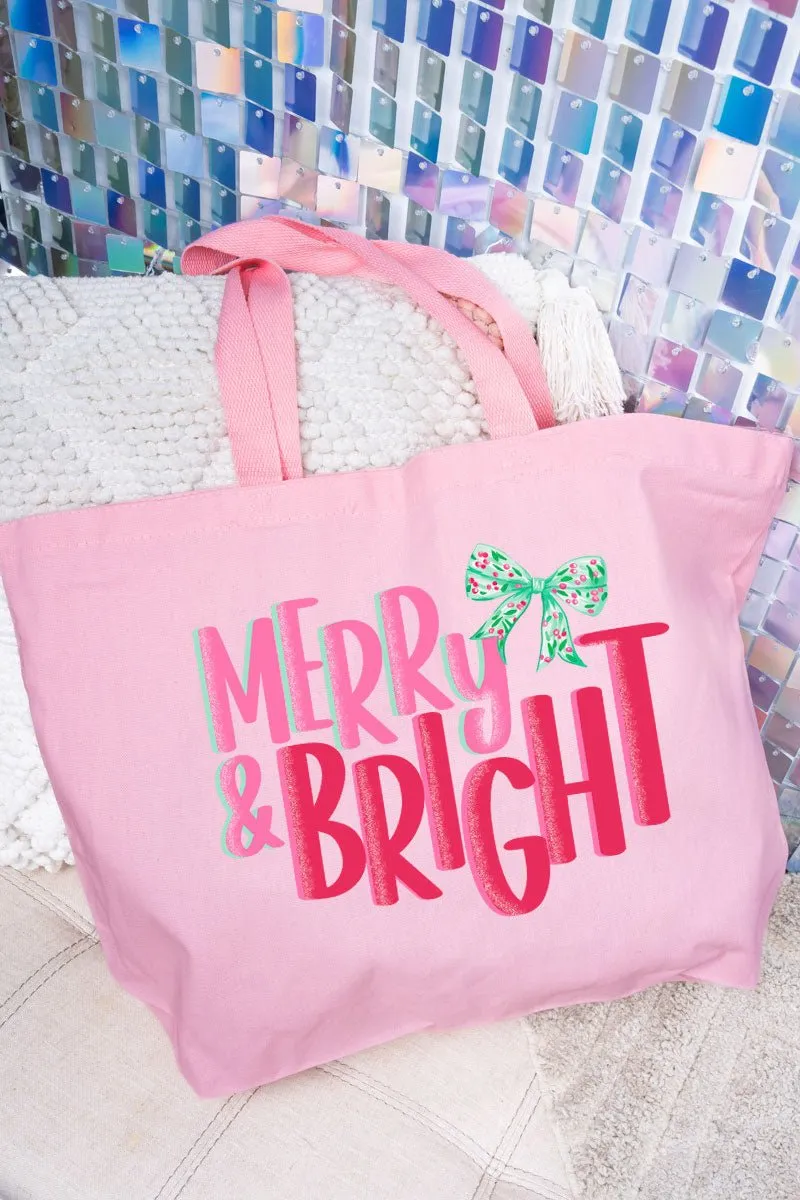 Merry And Bright Coquette Bow Canvas Jumbo Tote